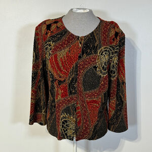 Joseph Ribkoff Blazer Jacket Women’s Size 16 Black Red Gold Zipper Closure
